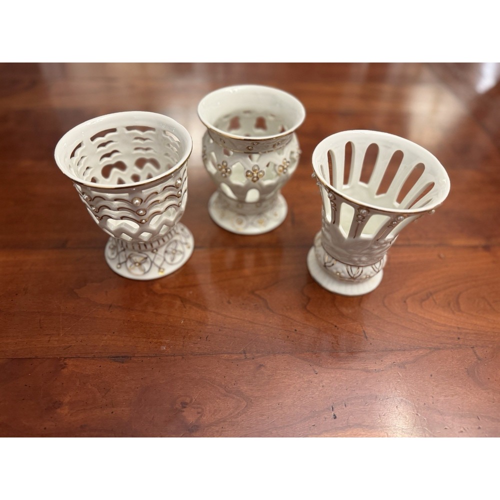 Formalities by Baum Bros Ivory & Pearl Collection Porcelain Votives Set of 3 Vtg